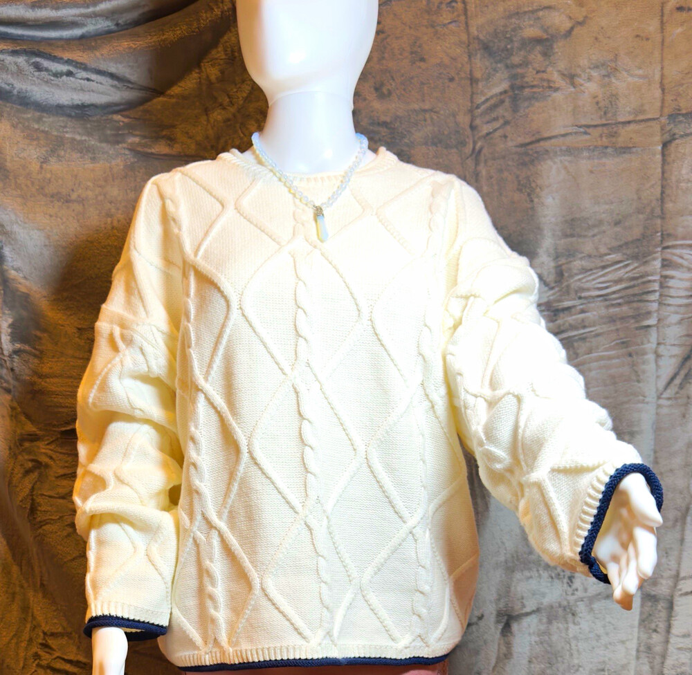 A New Day M Cream Cable Knit Crewneck Pullover Long Sleeve Sweater Cotton